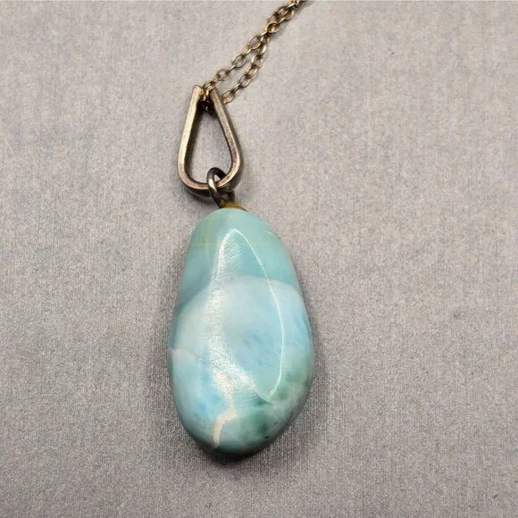 VTG Sterling Silver Larimar Pendant Necklace 18" Teardrop Signed F 6.79g - Picture 11 of 15